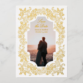 Barokke Foto Save the Date Goud Folie Uitnodiging