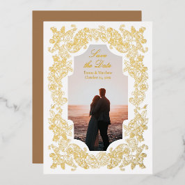 Barokke Foto Save the Date Goud Folie Uitnodiging