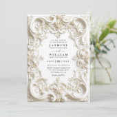 Barokke Gebosseerde Vintage Elegante QR Code Bruil Kaart (Staand voorkant)