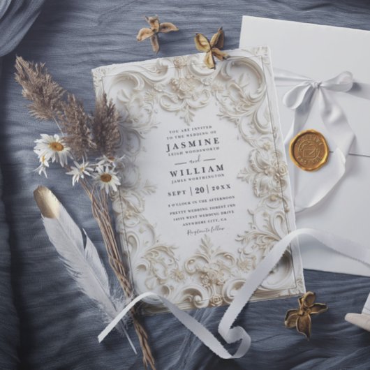 Barokke Gebosseerde Vintage Elegante QR Code Bruil Kaart