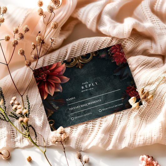 Barokke gotische bruiloft Romance RSVP Kaartje