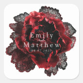 Barokke gotische pioenrozen bruiloft vierkante sticker (Voorkant)