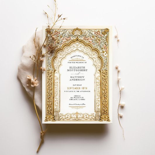 Barokke gouden boog bruiloft  details kaart