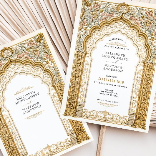 Barokke gouden boog bruiloft  details kaart