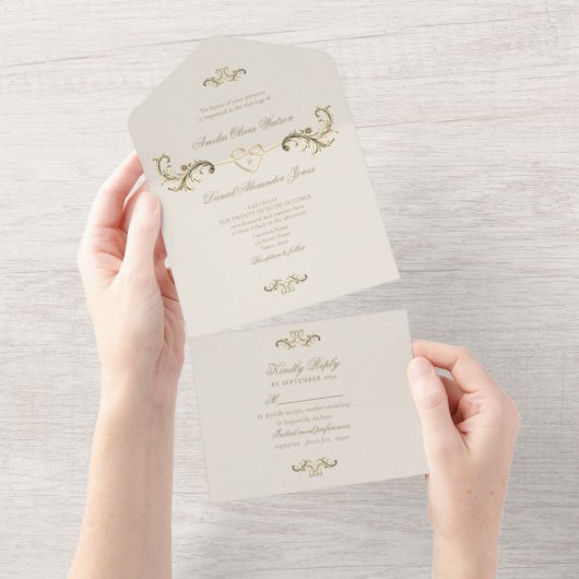 barokke gouden bruiloft all in one uitnodiging (Afscheurbaar)