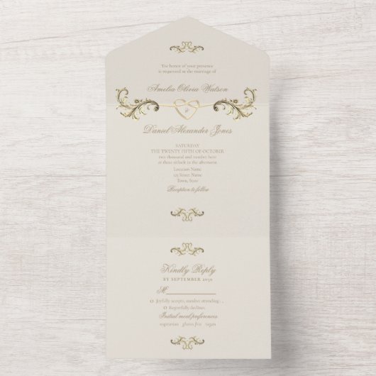  barokke gouden bruiloft all in one uitnodiging (Binnen)