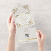 Barokke gouden bruiloft QR-code All In One Uitnodiging (Afscheurbaar)
