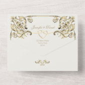 Barokke gouden bruiloft QR-code All In One Uitnodiging (Achterkant)