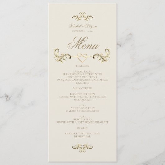  barokke gouden elegante bruiloft menu (Voorkant)
