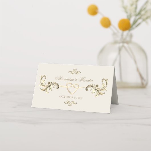  barokke gouden elegante bruiloft plaatskaartje (Achterkant)