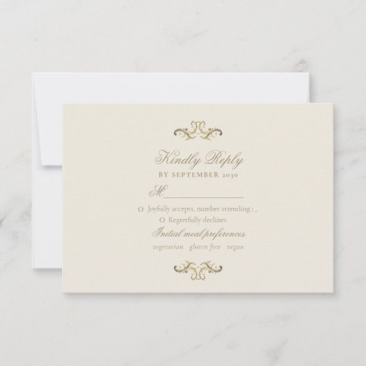  barokke gouden elegante bruiloft RSVP kaartje (Voorkant)