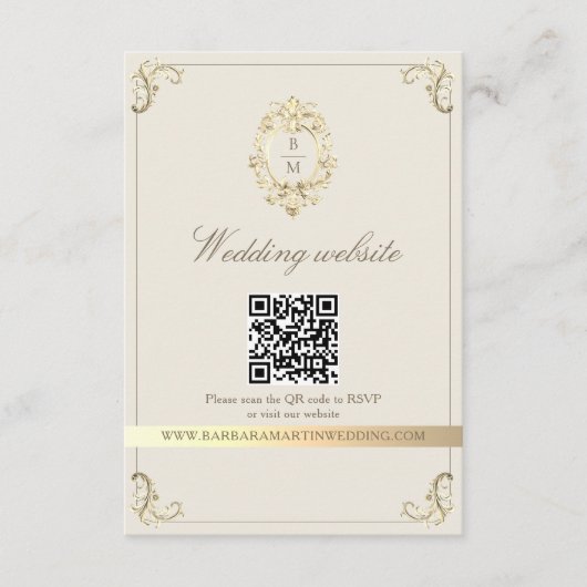 Barokke Gouden QR Code Huwelijk Informatiekaartje (Voorkant)