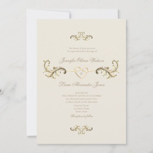 barokke gouden romantische bruiloft kaart (Voorkant)