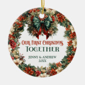  barokke groene en rode krans feestelijk keramisch ornament (Voorkant)