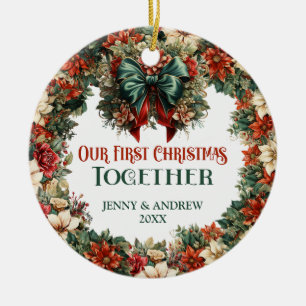  barokke groene en rode krans feestelijk keramisch ornament