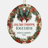  barokke groene en rode krans feestelijk keramisch ornament (Links)