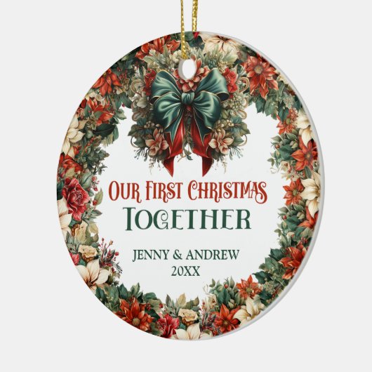  barokke groene en rode krans feestelijk keramisch ornament (Links)