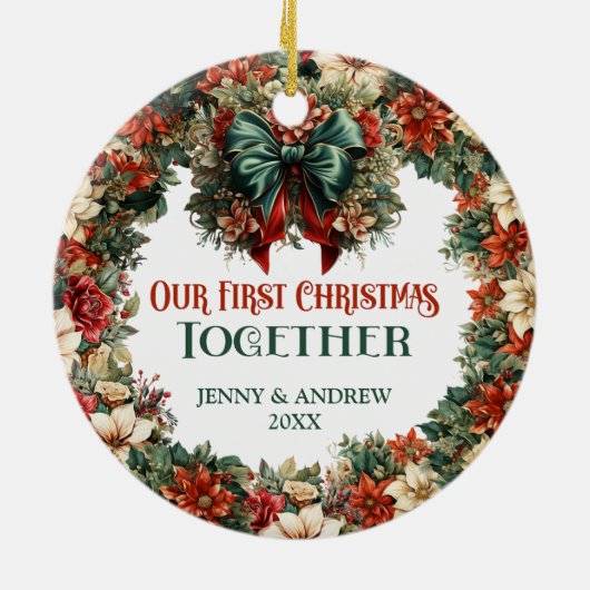  barokke groene en rode krans feestelijk keramisch ornament (Achterkant)