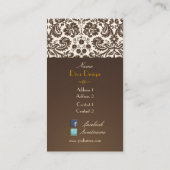 Barokke kant damast / faux goud / kastanje bruin visitekaartje (Achterkant)