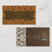 Barokke kant damast / faux goud / kastanje bruin visitekaartje (Voorkant / Achterkant)