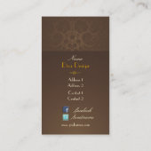 Barokke kant damast / faux goud / kastanje bruin visitekaartje (Achterkant)