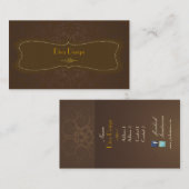Barokke kant damast / faux goud / kastanje bruin visitekaartje (Voorkant / Achterkant)