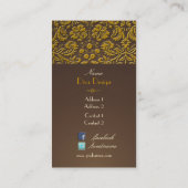 Barokke kant damast / faux goud / kastanje bruin visitekaartje (Achterkant)