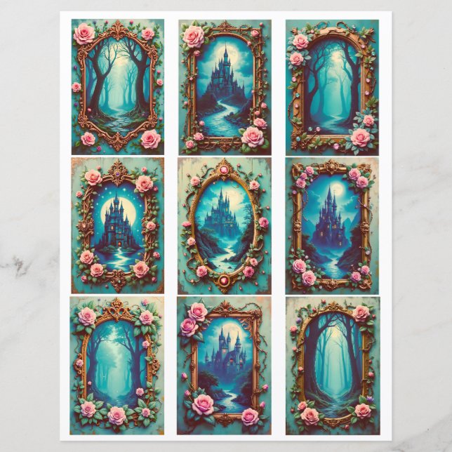 Barokke Kasteel Roze Lijst Ephemera Uitknipsels (Voorkant)