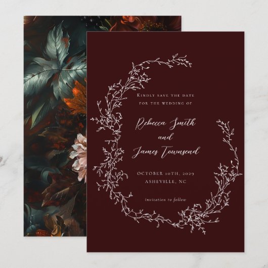 Barokke krans Fine Art Schilderij Bourgondische br Save The Date (Voorkant / Achterkant)