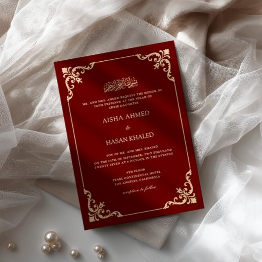 Barokke lijst goud script bordeauxrood nikah-cerem kaart