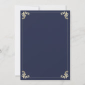 Barokke Marine Blauw Goud Monogram Huwelijk Kaart (Achterkant)