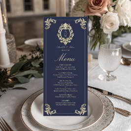 Barokke Marine Blauw Goud Trouwdiner Menu