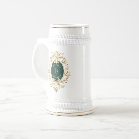 Barokke Monogram Trouwgenoten Bierpul (Voorkant links)