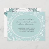 Barokke pauw receptie uitnodiging - Blauw Groen Informatiekaartje (Voorkant / Achterkant)