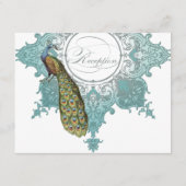 Barokke pauw receptie uitnodiging - Blauw Groen Informatiekaartje (Achterkant)