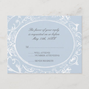 Barokke Peacock RSVP-reactiekaart - blauw RSVP Kaartje