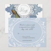 Barokke Peacock RSVP-reactiekaart - blauw RSVP Kaartje (Voorkant / Achterkant)