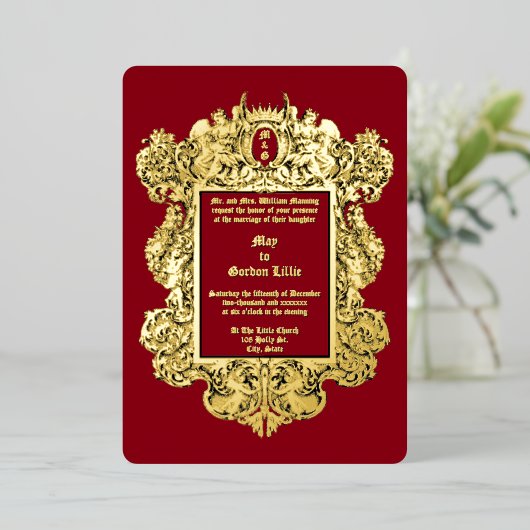 Barokke Rococo 17e-eeuwse cherubijnen en fruit ran Folie Uitnodiging (Staand Voorkant)