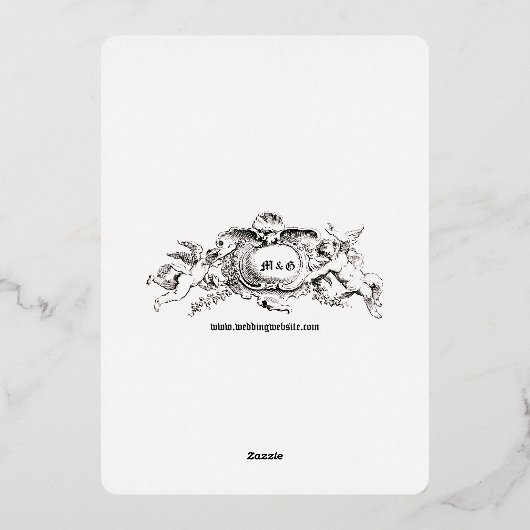 Barokke Rococo 17e-eeuwse cherubijnen en fruit ran Folie Uitnodiging (Achterkant)