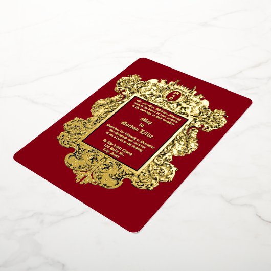 Barokke Rococo 17e-eeuwse cherubijnen en fruit ran Folie Uitnodiging (Gedraaid)