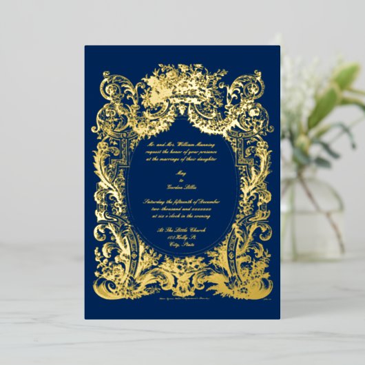 Barokke Rococo Bruiloft Folie Uitnodiging (Staand Voorkant)