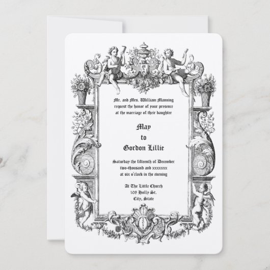 Barokke Rococo Cherubs 17e Eeuwse Lijst Grens Kaart (Voorkant)