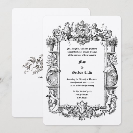 Barokke Rococo Cherubs 17e Eeuwse Lijst Grens Kaart (Voorkant / Achterkant)