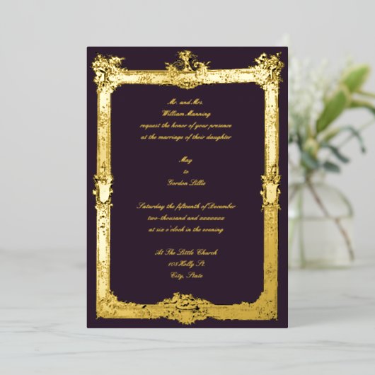 Barokke Rococo Fruit & Floral Lijst Wedding Folie Uitnodiging (Staand Voorkant)