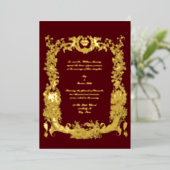barokke rococo gouden rand met harten folie uitnodiging (Staand Voorkant)