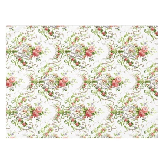  Barokke Rococo Scrolls & Rozen Patroon Tafelkleed (Voorkant (Horizontaal))