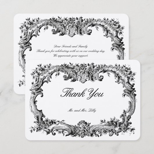 Barokke rococo stijl bloemrand bedankkaart (Voorkant / Achterkant)