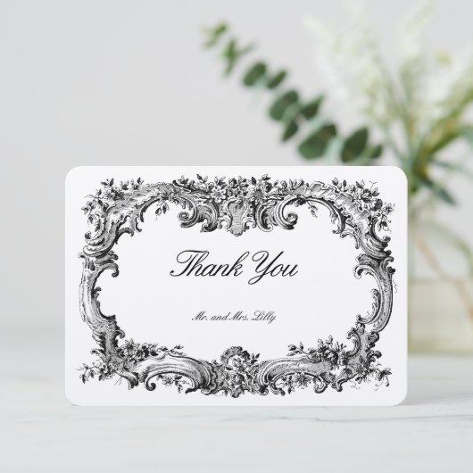 Barokke rococo stijl bloemrand bedankkaart (Staand voorkant)