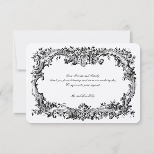 Barokke rococo stijl bloemrand bedankkaart (Achterkant)