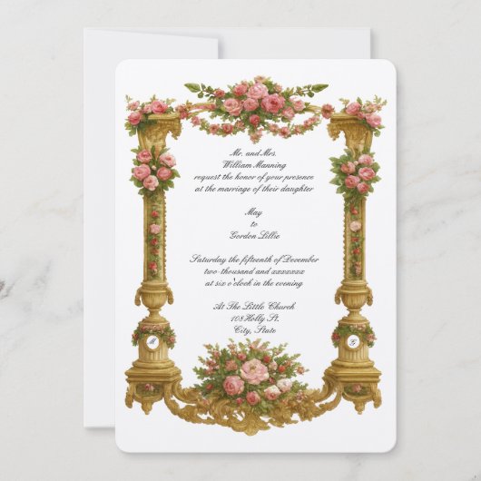Barokke Rococo Voetstuk Kleur Kader Huwelijk Kaart (Voorkant)